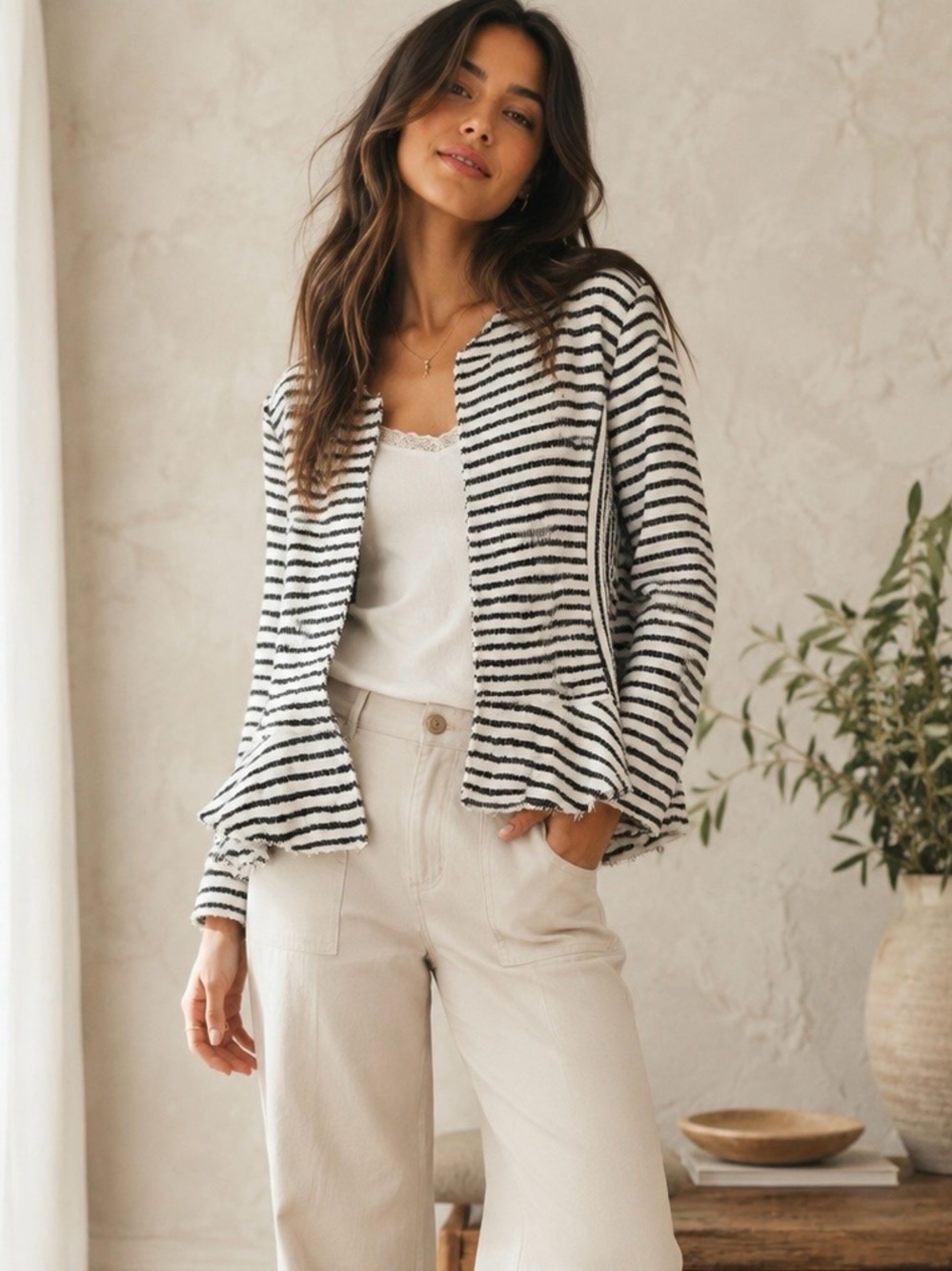Dolan Left Coast Collection Striped Open Front Textured Knit Cardigan Jacket L